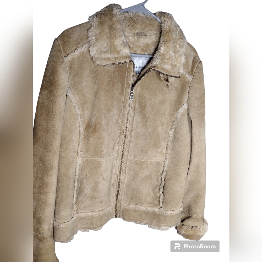 Wilson's genuine suede leather jacket style maxima size lg Sherpa faux lining